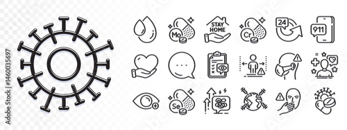 Stress grows, Emergency call and Eye checklist line icons for web app. Glare of light effect. Message icon. Pack of 24 hours, Dont touch, Coronavirus pills pictogram icons. Vector