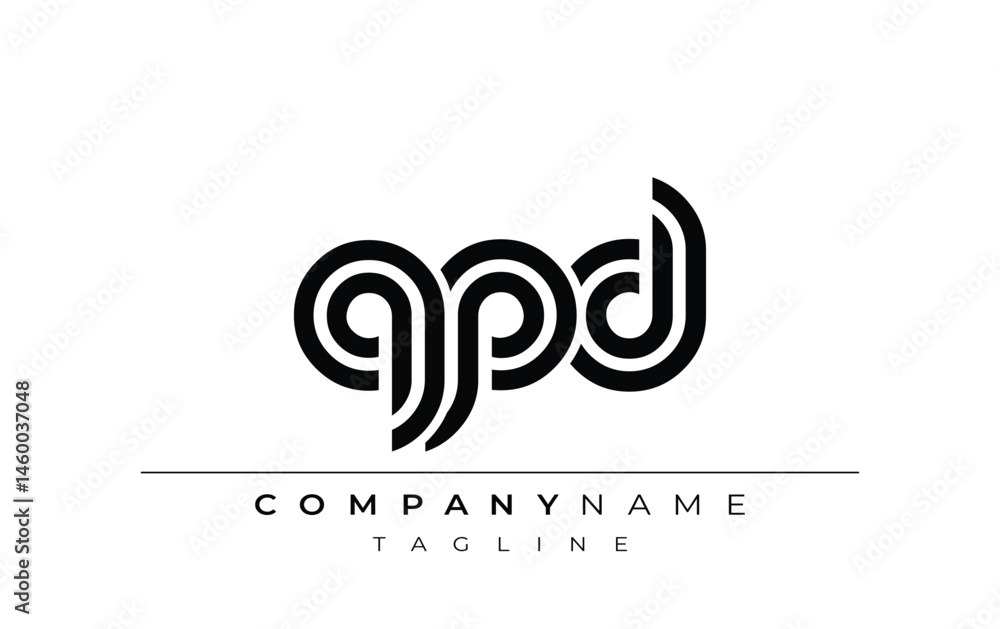 Fototapeta premium QPD Creative Unique Modern Letter Logo Design. Stylized logo featuring a unique letter design, presenting abstract minimalist aesthetics and modern appeal.
