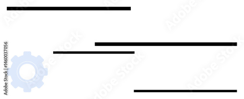 Gear shape next to horizontal bars suggesting process, workflow, technology concepts. Ideal for innovation, mechanics, development, progress, engineering, organization simple landing page