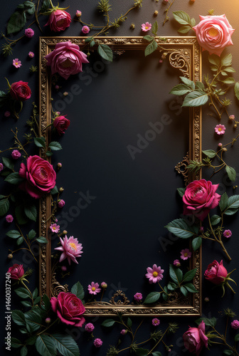 Vintage celestial frame with floral accents for artistic creations and mystical designs