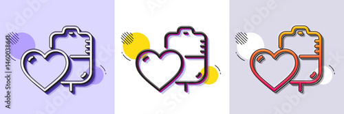 Donate blood line icon. Halftone dotted pattern. Gradient icon with grain shadow. Medical donor sign. Plasma symbol. Line blood icon. Various designs. Vector