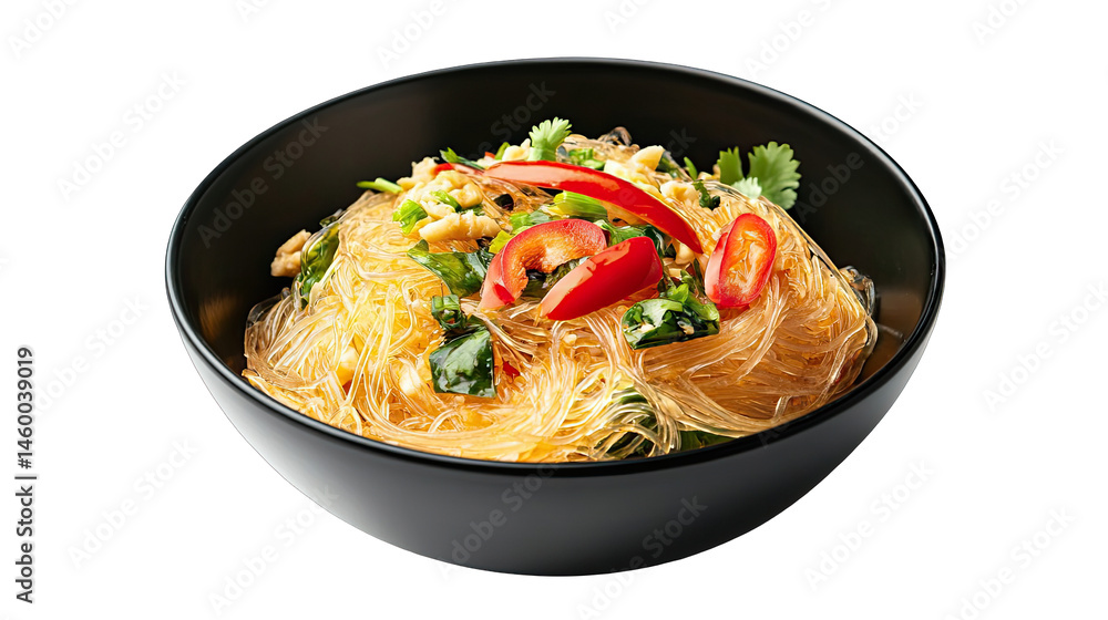 Delicious Glass Noodles Recipe AsianInspired Salad with Chili and Herbs isolated on transparent background Delicious Glass Noodles Recipe AsianInspired Salad with Chili and Herbs isolated on transparent background
