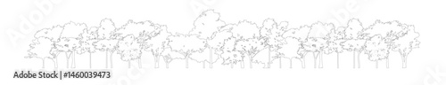 Architectural Drawings, Minimal style cad tree line drawing, Side view, set of section wetland forest outline for landscape design drawing. Vector illustration in seperate element