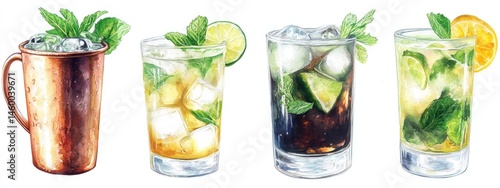 Hand-drawn illustrations of refreshing cocktails