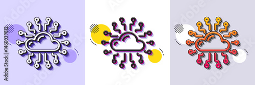 Cloud computing network line icon. Halftone dotted pattern. Gradient icon with grain shadow. Internet data storage sign. File hosting technology symbol. Line cloud network icon. Vector