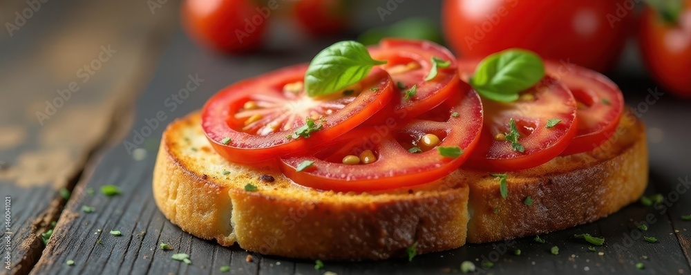 Crispy bacon, juicy tomato slices on toasted bread , table, meal, culinary Crispy bacon, juicy tomato slices on toasted bread , table, meal, culinary