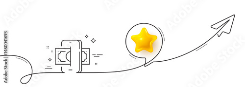 Phishing line icon. Continuous line with share plane. Money scam crime sign. Online fraud or thief symbol. 3d star in speech bubble. Phishing single line ribbon. Loop curve pattern. Vector