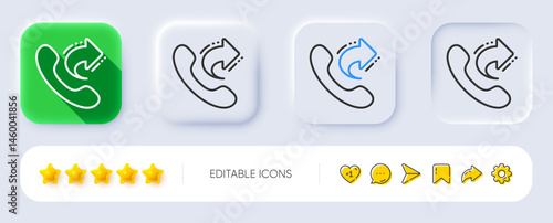 Call center service line icon. Neumorphic, Flat shadow, 3d buttons. Share phone call sign. Feedback symbol. Line share call icon. Social media icons. Vector