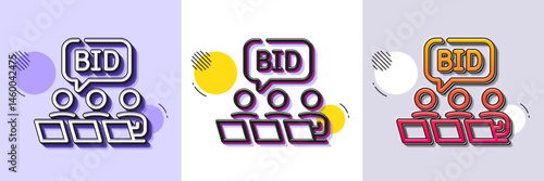 Online auction line icon. Halftone dotted pattern. Gradient icon with grain shadow. Bid offer sign. Raise the price up symbol. Line online auction icon. Various designs. Vector