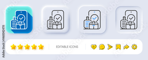 Carry-on baggage line icon. Neumorphic, Flat shadow, 3d buttons. Travel handbag sign. Allowed luggage bag symbol. Line carry-on baggage icon. Social media icons. Vector