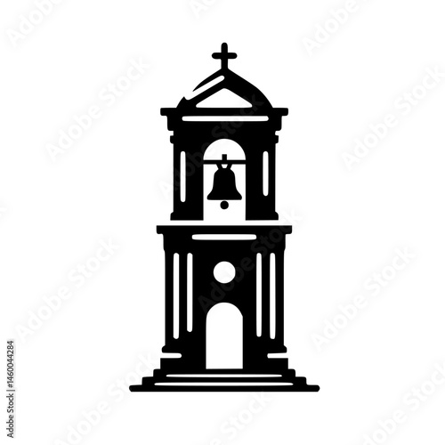Εκτύπωση καμβά Minimalist Bell Tower Icon, Black and White Silhouette