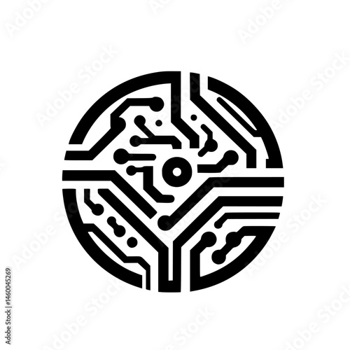 Circular Circuit Board Icon: Tech, Innovation, AI, Illustration