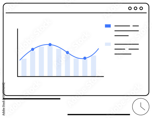 Line graph with data points, bars, legend, and analytics displayed on a web window. Ideal for analytics, performance tracking, reporting, statistics, business growth management data-driven
