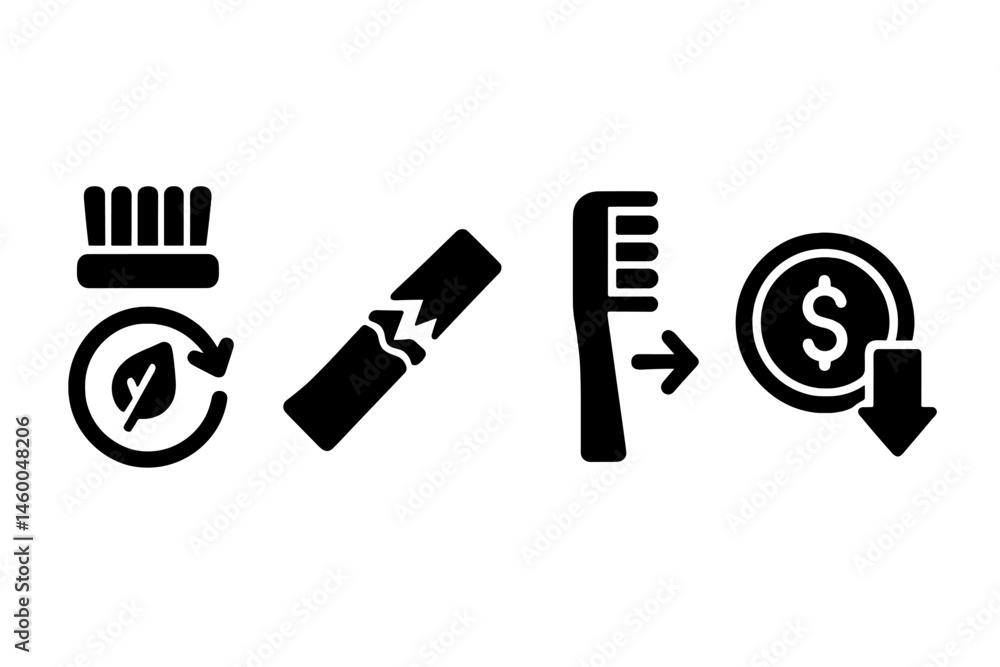 Brush-eco icons merging head, handle, arrow, and coin Brush-eco icons merging head, handle, arrow, and coin