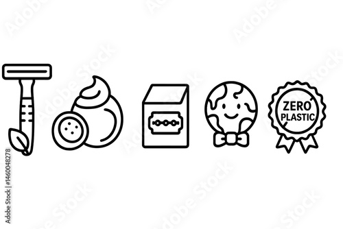 Groom-eco icons merging handle, swirl, envelope, ribbon, badge