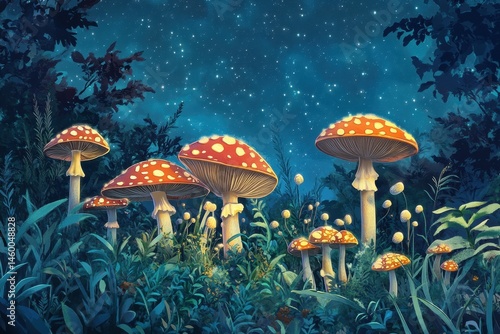 Wallpaper Mural Night forest mushrooms under starry sky Torontodigital.ca