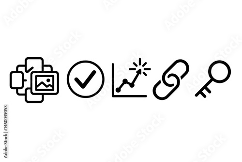Art-trace icons linking chip, tick, graph, loop, key