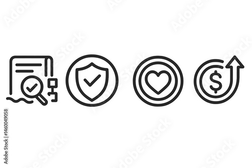 Impact-finance icons linking wave, shield, coin, arrow