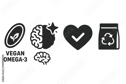 Algae-omega icons showing capsule, star, tick, loop