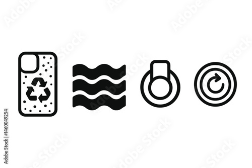 Case-eco icons linking case, wave, clip, coin