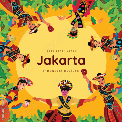 Colorful layout Indonesia Jakarta culture flat Illustration