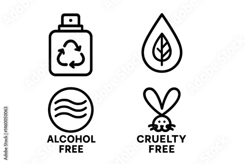 perfume-eco icons merging vial, droplet, wave, and badge