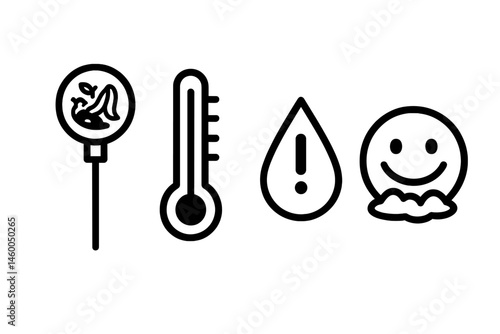 Compost-IoT icons linking stick, ladder, droplet, and badge