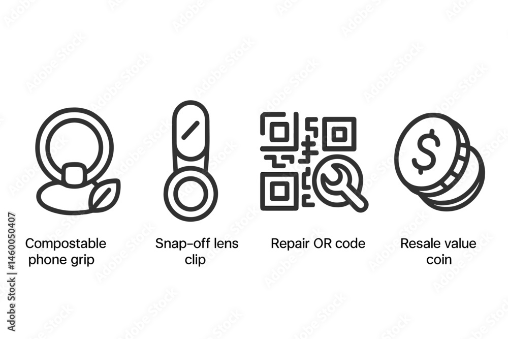Obraz premium Device-eco icons showing ring, clip, QR, and coin