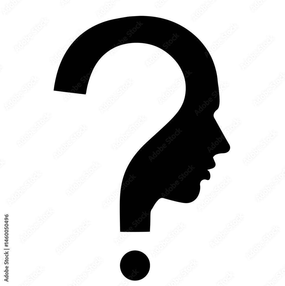 Human Face Forming a Question Mark, Thought, Curiosity, Critical Thinking, Problem Solving, Self-Reflection, and the Search for Answers and Understanding Human Face Forming a Question Mark, Thought, Curiosity, Critical Thinking, Problem Solving, Self-Reflection, and the Search for Answers and Understanding