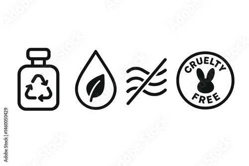 Perfume-eco icons merging vial, drop, wave, and badge