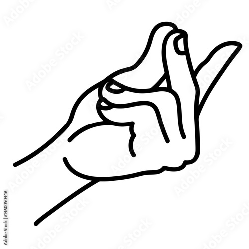 Hand gesture showing snapping fingers with thumb, middle finger touching, index finger raised. finger snap, sound, rhythm, or meditation pose
