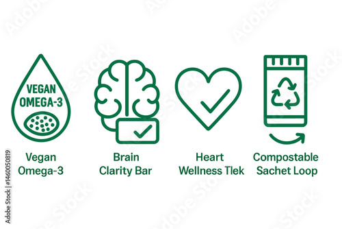 Chia-omega icons merging droplet, bar, tick, and loop