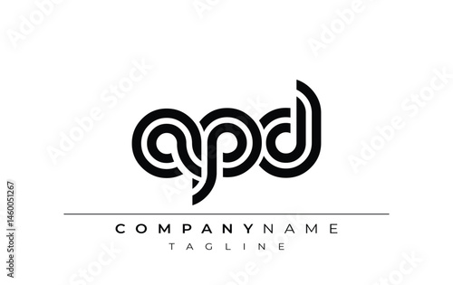 APD Creative Unique Modern Letter Logo Design. Stylized logo featuring a unique letter design, presenting abstract minimalist aesthetics and modern appeal.
