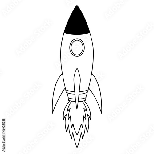 Outline Rocket Vector Illustration – Minimal Line Art of Space Rocket

