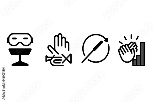 Music-VR icons with podium, mute, tempo ring, and clap bar