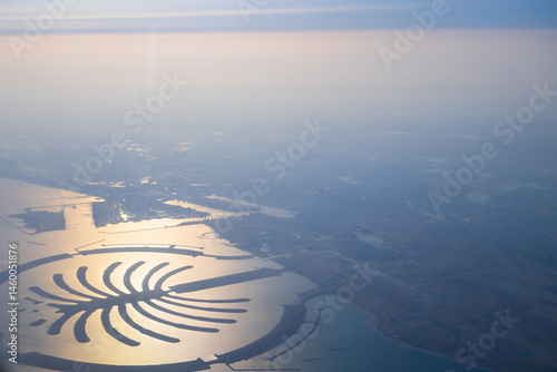 Palm Jumeirah island, view from plane, Dubai.