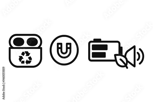 Earbud-eco icons merging case, driver, bar, and leaf