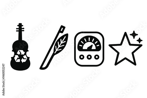 Green-music icons merging violin, bow, meter, and star