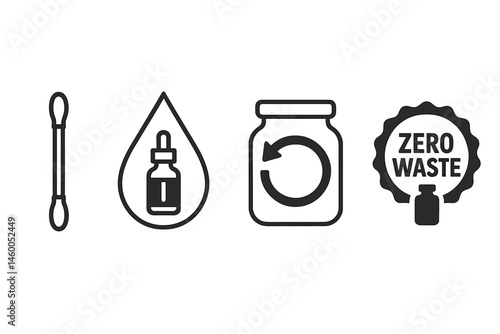 The symbols of beauty and ecology include images of a bud, a droplet, a jar, and a badge