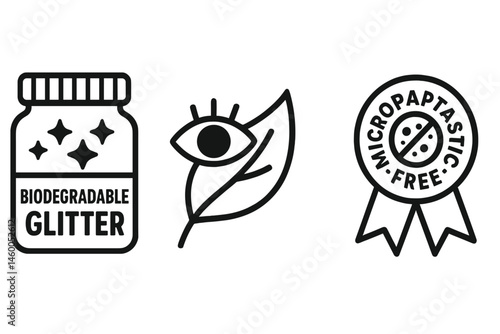 Glitter-green icons with jar, leaf paint, badge, and pledge