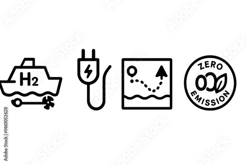 Clean-marine icons linking prop, bolt, map, and seal