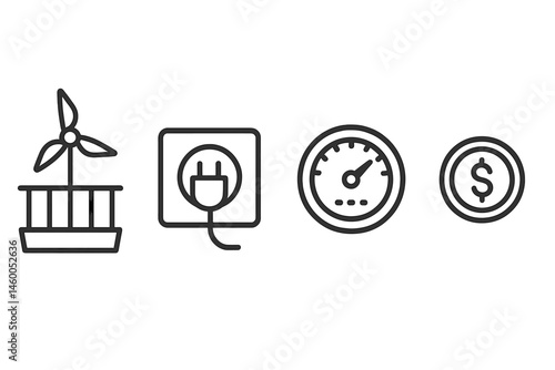 Balcony-wind icons linking turbine, socket, meter, and credit