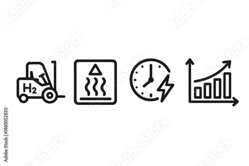 Warehouse-H2 icons merging forklift, vent, clock, and graph