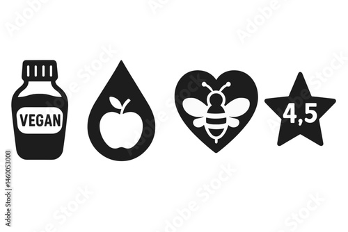 Plant-honey icons showing bottle, pectin, bee love, and rating
