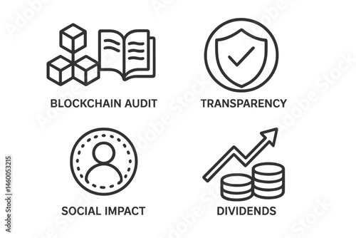 The symbols of impact finance include a wave, a shield, a coin, and an arrow