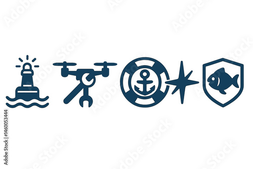 Icons of buoy-tech are represented by images of a lamp, a wrench, a ring, a star, and a badge