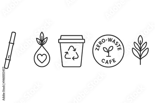 Icons for Café-eco include a stirrer, heart, cup, badge, and leaf