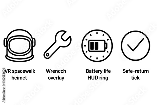 Space-VR is represented by icons that include a helmet, tool overlay, battery HUD, and tick