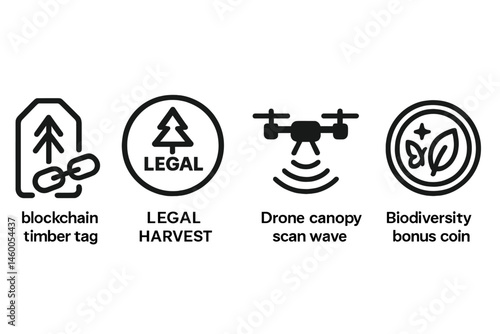 Icons that merge timber-trace elements, including tags, stamps, waves, and coins, are being created