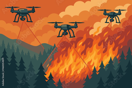 The scene depicted a flat landscape with fire technology, a swarm of drones, an infrared grid, and ridges shrouded in smoke